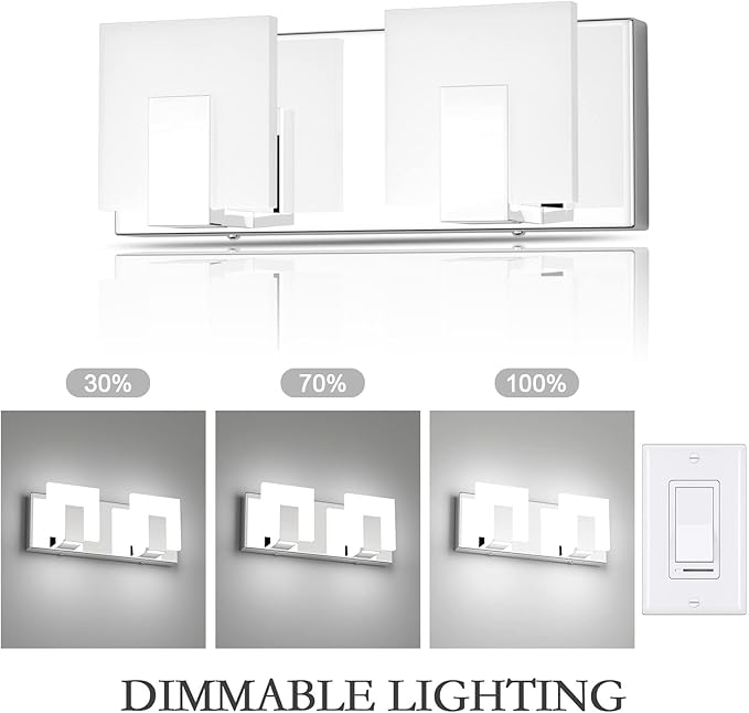 Aipsun 2 Lights Dimmable Modern LED Vanity Light for Bathroom Frosted White Acrylic Chrome Up and Down Bathroom Wall Light Fixtures Over Mirror(White Light 6000K)