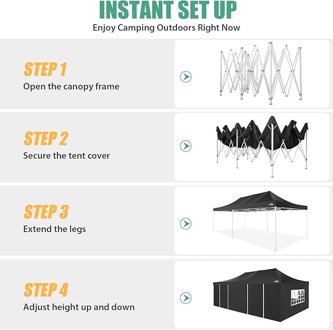 COBIZI 13x26 Pop Up Tent Heavy Duty Canopy with Removable Sidewalls Party Tent Outdoor Wedding Large Event Tent with Roller Bag for Garden Lawn Waterproof UPF 50+ Easy Up, Black (Framework Upgraded)
