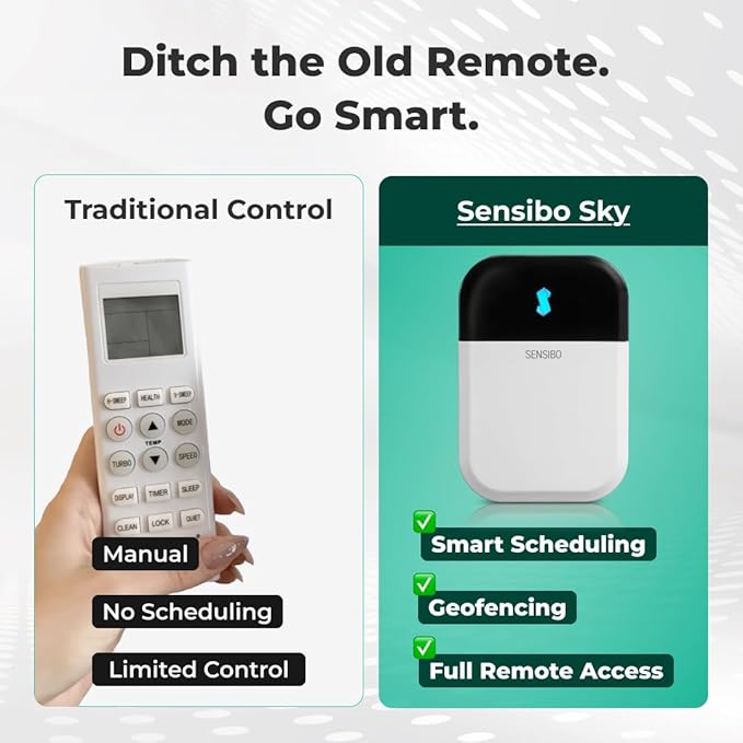 Sensibo Sky, Smart Wireless Air Conditioner Controller. Quick & Easy DIY Installation. Maintains Comfort with Energy Efficient. Automatic Wifi Thermostat Control App. Google, Alexa and Siri Compatible