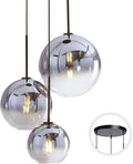 KCO Lighting Modern 3-Light Hanging Light Fixture Silver Gradient Glass Globe Pendant Ceiling Lighting with Adjustable Cord Mid Century Hanging Chandelier Light Fixture for Kitchen Island Bedroom…