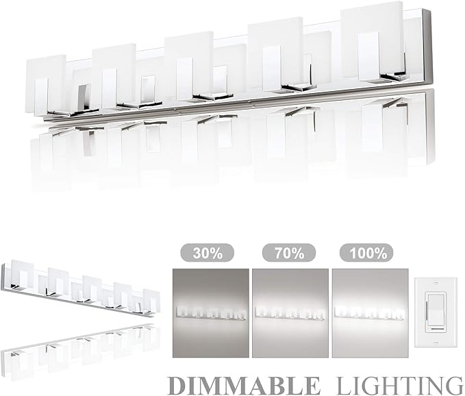 Aipsun Modern 5-Light LED Vanity Light - Dimmable Chrome Bathroom Wall Light Over Mirror (White Light)