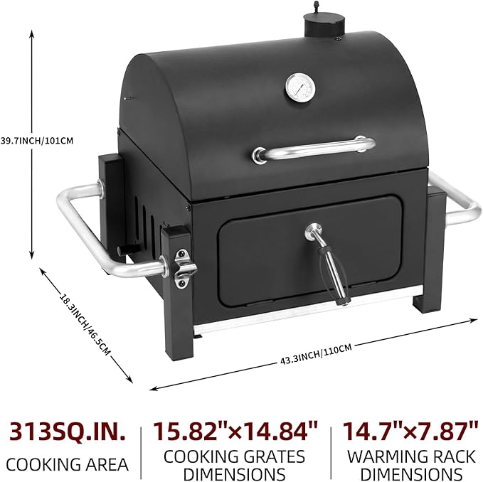 Portable Charcoal Grill, Tabletop Outdoor Barbecue Smoker, Small BBQ Grill for Outdoor Cooking Backyard Camping Picnics Beach by DNKMOR