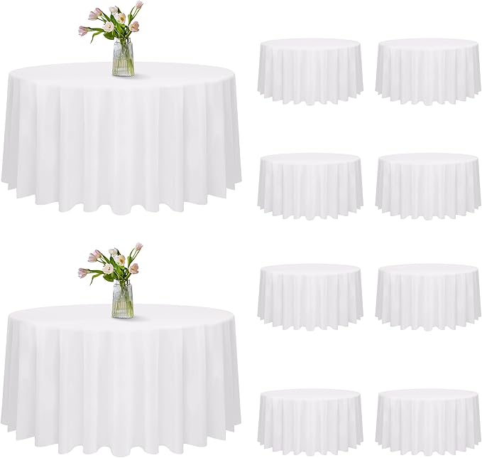 10 Pack 120 Inch Round Tablecloth, Stain and Wrinkle Resistant Polyester White Table Cloth, Washable Decorative Round Table Cover for Dining, Buffet Parties & Wedding