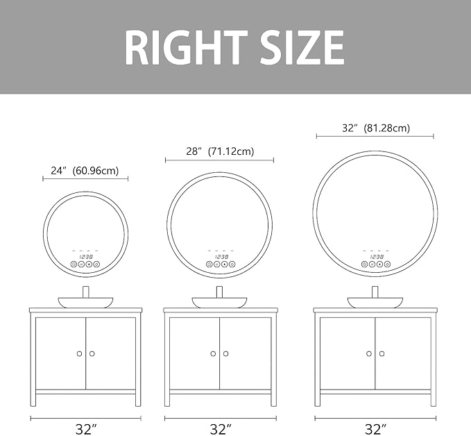 Wall-Mounted Round Bathroom Mirror with LED-Lights - Frame Vanity Mirrors (24" x 24", Black)