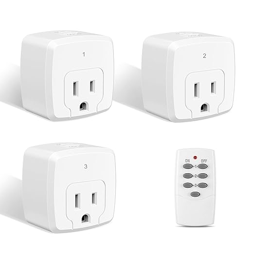 HBN Remote Control Outlet with 100FT RF Signal, Wireless On Off Switch Plug for Household Appliances, Battery Included, 15A/1875W(3 Outlets + 1 Remote)
