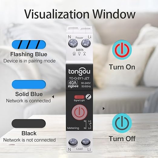 ZigBee DIY Smart Switch 40A| DIN Rail Switch| 1P+N 90-240VAC| Real-time Power Monitoring| Remote Control and Set Timer for Home Automation| Support Tuya/Smart Life| Voice Control| FCC Certified
