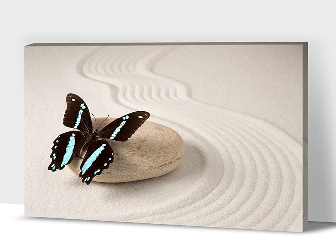 Zen Wall Art Decor, Modern Bathroom Zen Decor Wall Art, Large Canvas Wall Art for SPA Zen Room Decor, Butterfly and Pebble Relaxing Art Prints for Office & SPA Wall Decor Ready to Hang 28x40 Inches