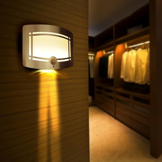 Motion Sensor Wall Lamps Battery Operated Wall Sconce Dimmable Wall Light One Pack Perfect for Hallway Stairway Closet Lighting, Silver