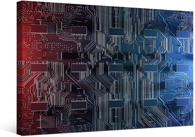 LSIUHWUWI Canvas Wall Art Abstract Computer Motherboard Wall Art for Living Room Home Decor Computer Chip Poster Electronic PC Living Room Wall Decoration Framed Ready to Hang 12x16 INCH