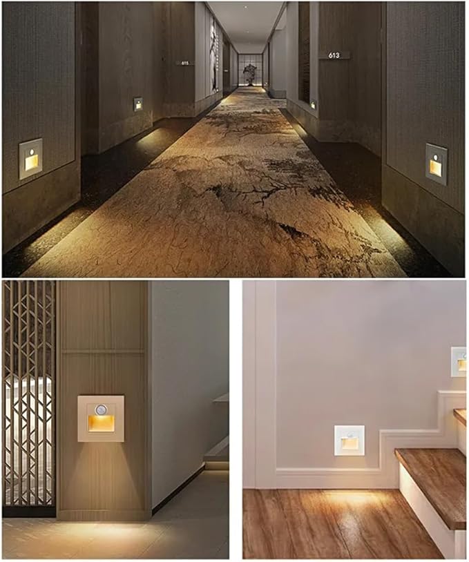 4Pcs Motion Sensor Stair Lights 3W Recessed LED Step Light 3000K Indoor Stair Step Wall Lamp Staircase Bedroom Decoration 1Pcs Silver