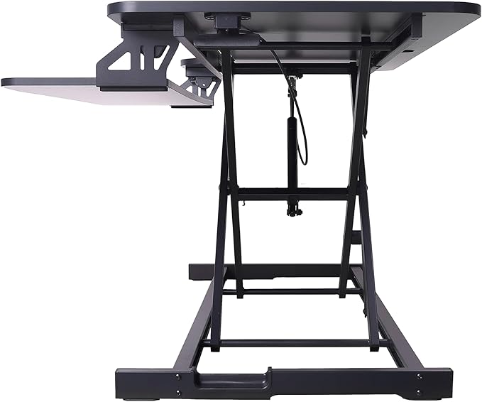 Rocelco 43" Height Adjustable Standing Desk Converter - Tall Sit Stand Up Tabletop Riser with Tablet Slot - Home Office Computer Workstation - Deep Keyboard Tray for Laptop Mouse - Black (R VADRB-43)