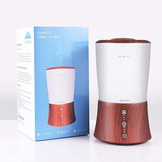 BlueHills Premium 2000 Ml Set of 2 Large Essential Oils Diffusers for Large Rooms Big Capacity Models Adjustable Cool Mist Great Gift – Value Pack of 2 Wood Grain and Dark Wood Grain
