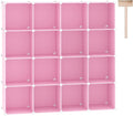C&AHOME Cube Storage Organizer, 16-Cube Shelves Units, Plastic Storage Cubes, DIY Closet Organizer, Modular Closet Storage Shelves Ideal for Home, Bedroom, 48.4" L × 12.4" W × 48.4" H Pink UPCS16P