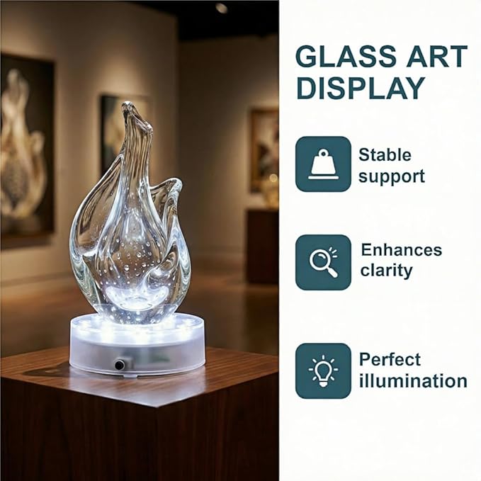 Simplelight 4 Inch Round LED Light Base- Perfect for Glass Art, Ideal Led Display for Vases, Centerpieces (4inch LED Vase Base Light, White)