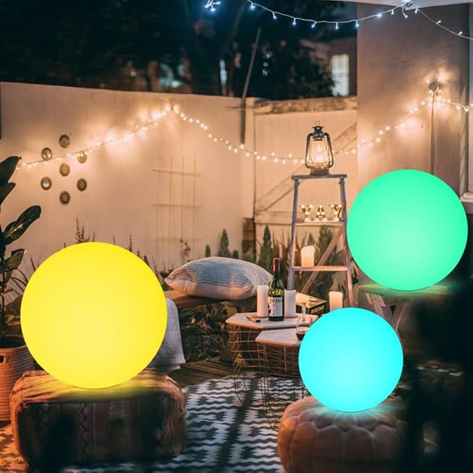 20-in LED Glowing Ball Light, Large Rechargeable LED Globe Orb Light w/Remote, Dimmable RGB Color Changing Globe Floor Lamp, Indoor/Outdoor Waterproof Mood Lamp for Home Garden Patio Lawn Party Decor