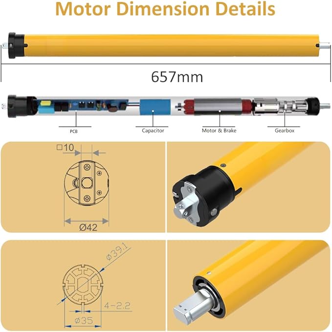DC24V Smart Roller Shade Motor with Remote, 35mm Dry Contact Electric Blind Motor, Brushless Motorized Shades Kit for Zebra Blinds & Home Automation Projects (6.0 N.m for Φ40mm (1.57") Round Tube)