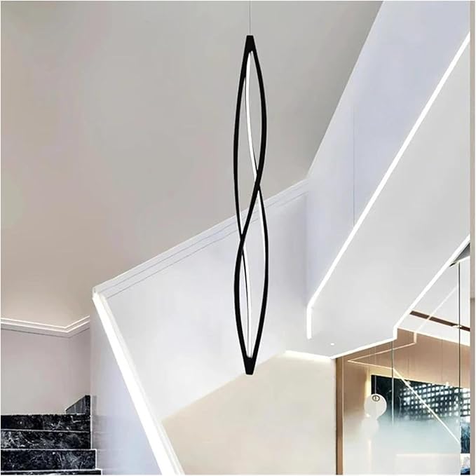 Modern Home Decor Led Lights Pendant Light Lamps Forstaircase Chandeliers for Living Room Hanging Indoor Lighting,Modern LED Chandelier(APP with RC Dimmable,Black 180cm)