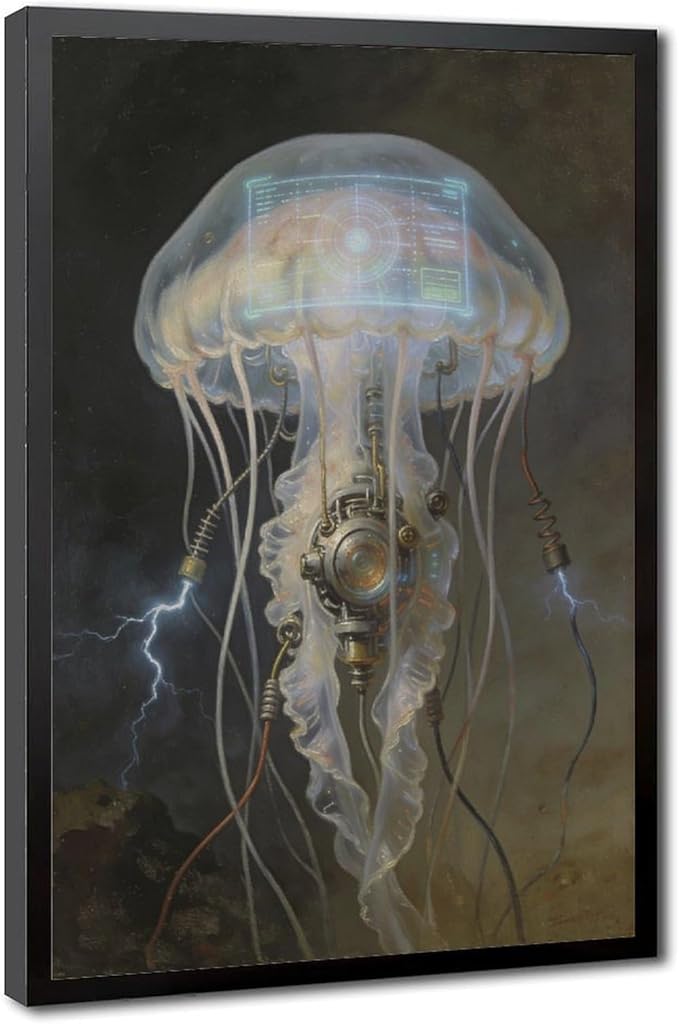 Framed Fantasy Wall Art for Living Room TV Wall Futuristic Tech Inspired Home Decor 08x12in