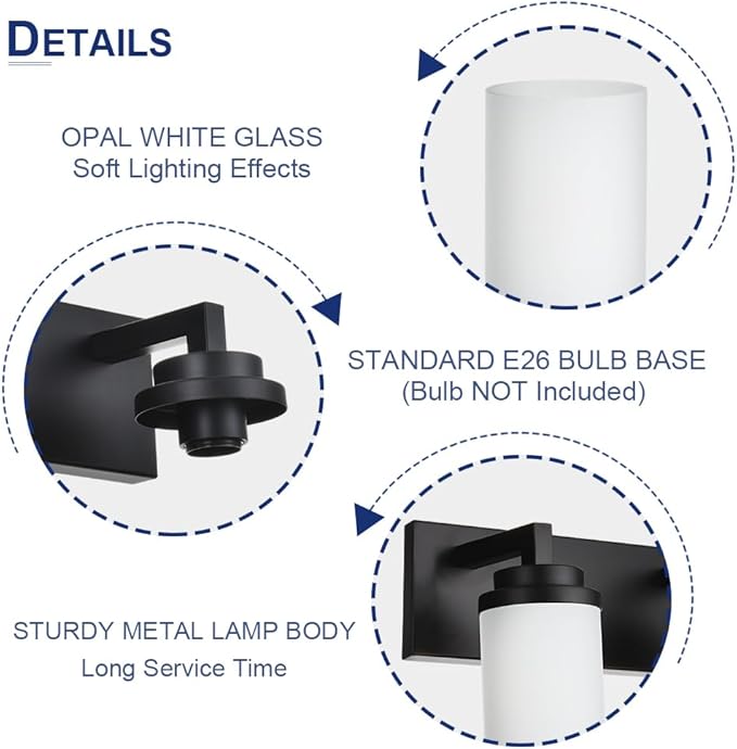 TODOLUZ 5 Light Bathroom Vanity Light Fixtures, 31-Inch Wall Sconce Lighting Over Mirror with Opal White Glass Shade, Modern Wall Mount Lamp for Kitchen
