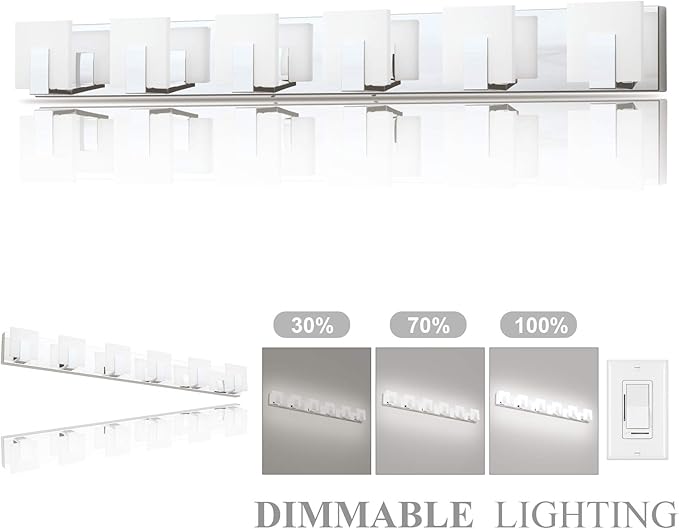 Aipsun 6 Lights Dimmable Modern LED Bathroom Vanity Light Acrylic Stainless Steel Chrome Up and Down Bathroom Wall Light Over Mirror(White Light 6000K)
