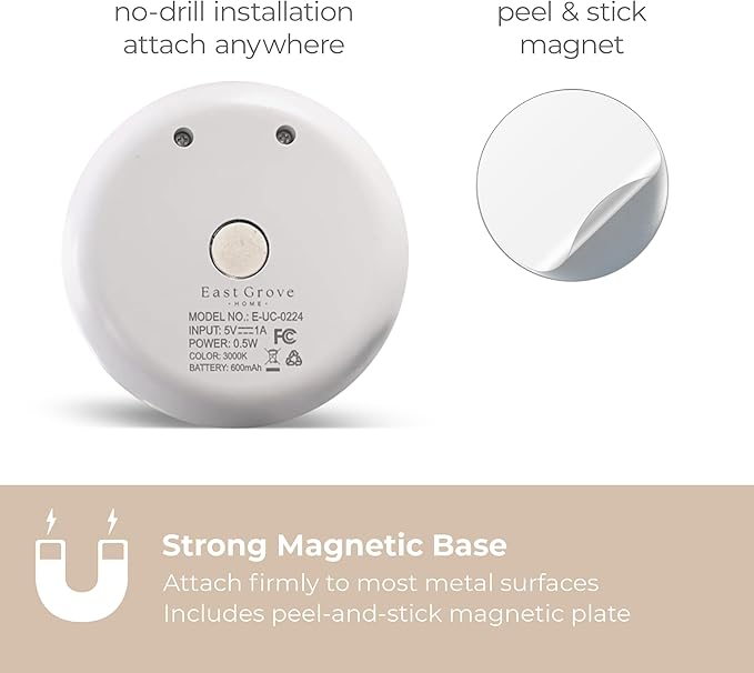 Magnetix 3in Re-Chargeable LED Under Cabinet Motion Sensor Puck Light with Magnetic Mounting Clips, Dimmable and 3000K CCT in White (Pack of 4) for Kitchens, Closets, and Stairs
