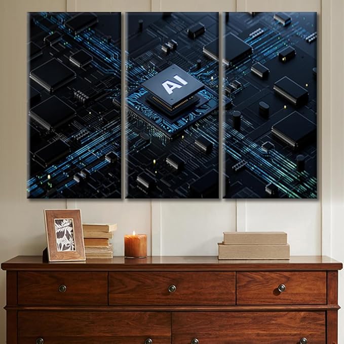 CPU Concept Canvas Wall Art Chip Wall Art for Living Room Artificial Intelligence Concept Pictures for Bedroom Modern Home Decor Office Decorations Artwork Framed Ready to Hang (36"Wx24"H)
