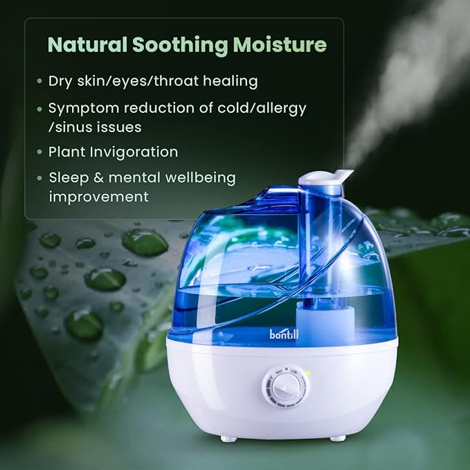 Cool Mist Humidifiers for Bedroom & Large Room (2.5L Water Tank) Quiet Ultrasonic Air Humidifier For Babies Nursery, Office, Indoor Plants & Whole House -Adjustable 360 Rotation Nozzle, Auto-Shut Off