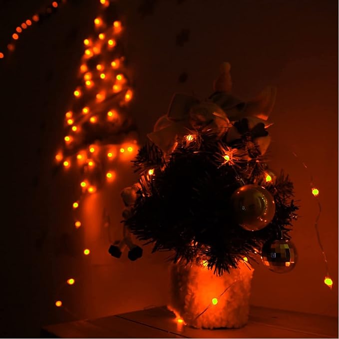 RUICHEN 20 Ft 120 LED USB Fairy String Lights with On/Off Switch, Waterproof Copper Wire Lights for Bedroom Wall Ceiling Wreath Crafts Christmas Halloween Party, Orange