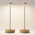 Cordless LED Table Lamp，Rechargeable Battery Desk Lamps, 3 Color Stepless Dimmable Metal Battery Table Lamps, Portable Waterproof Table Light for Indoor/Outdoor/Restaurant (2Pack Wood Grain)