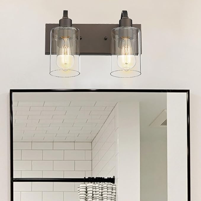 Emliviar Vanity Light for Bathroom - 2-Light Wall Sconce Lighting in Oil Rubbed Bronze Finish with Clear Glass, YCE237B-2W ORB