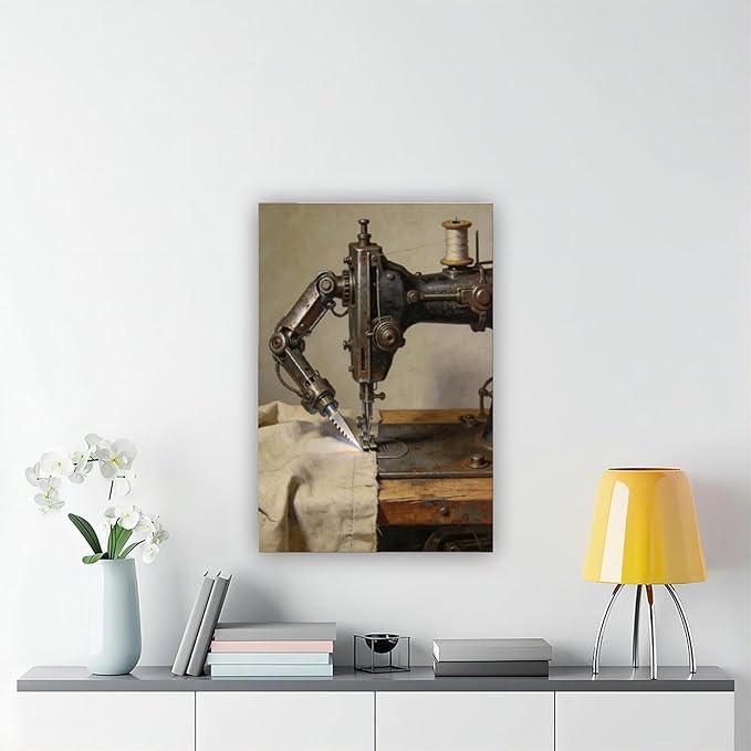 Framed Steampunk Mechanical Sewing Machine Wall Art - Retro Industrial Workshop Poster for Home Office Studio Decor 12x18inch(30x45cm)
