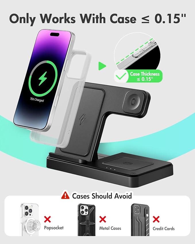 Wireless Charger iPhone Charging Station: 3 in 1 Charger Stand Multiple Devices for Apple - iPhone 17 16e 16 15 14 Pro Max 13 12 11 - Watch 11 10 9 8 7 6 5 4 3 2 SE and Ultra Series - Airpods 4 3 Pro