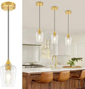 3-Pack Brushed Gold Pendant Lights Kitchen Island, Modern Glass Pendant Lighting Over Island Kitchen Hanging Light Fixtures Hallway Pendant Lights for Bathroom Dining Room Entryway Foyer Bedroom