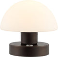 JONATHAN Y 5.75" Oil Rubbed Bronze Rechargeable Portable LED Table Lamp, Cordless Mushroom Accent Light for Bar, Nightstand, with Frosted White Glass Shade JYL7113A