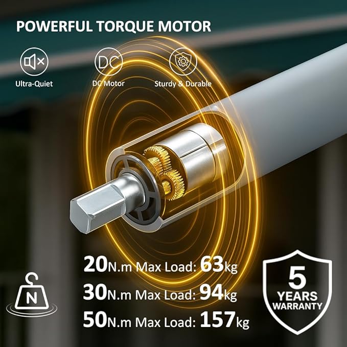 DC24V Matter Over WiFi Smart Blinds Motor 45mm, Motorized Roller Shade Kit Awning Opener, Works with Apple Home/Alexa/Google Home/SmartThings (50 N.m for Φ60mm（2-3/8"） Octagonal Tube)