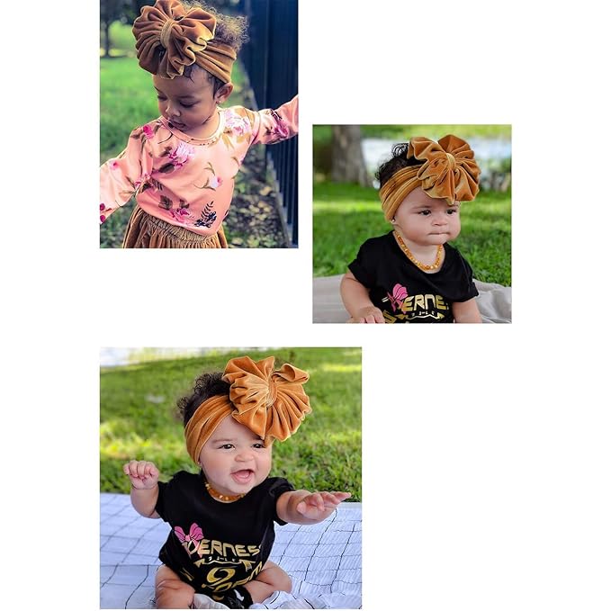 Lawie 8 PACK Elastic Stretchy Elastic Soft Wide Velvet Bowknot Bow Headbands Hairband Knot Turban Headwraps Hair Bows Accessories for Kids Toddler Infant Newborn Baby Girl Bulk
