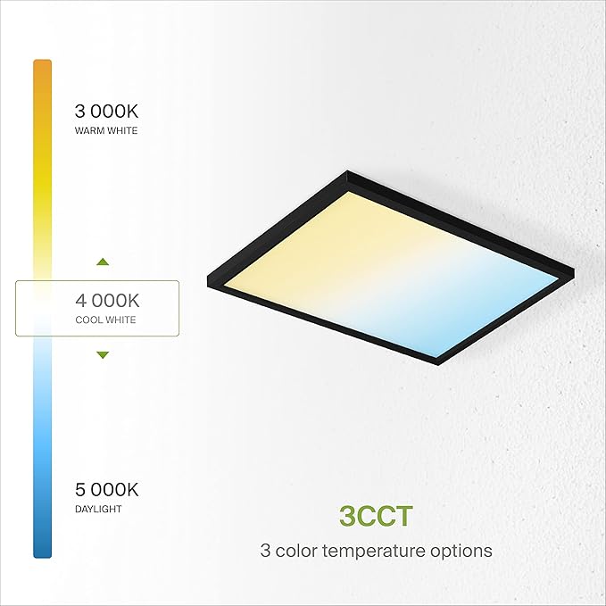 ASD LED 12" Square Flush Mount Light | 24W 1820LM 3000-5000K 120V | 3CCT, Dimmable, Ultra Slim, ETL Listed | Thin Surface Lamp, Bedroom Ceiling Lighting | Black