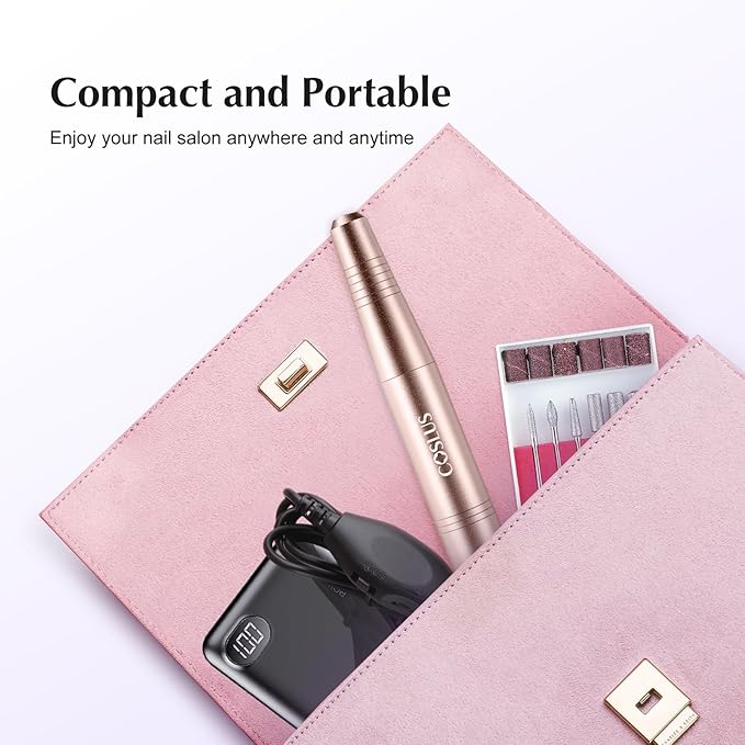 COSLUS Electric Nail Drill File Professional: for Acrylic Gel Dip Powder Nails Portable Nail Machine Kit Manicure Pedicure Tools Polishing Set with Nail Drill Bits Sanding Bands