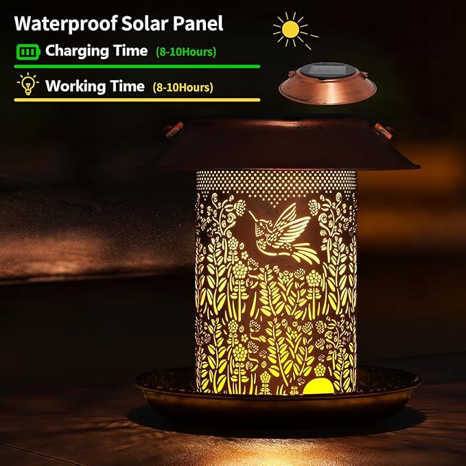 Bird Feeders for Outdoors Hummingbird Garden Decor Mothers Day Birthdays Gifts for Women Mom Grandma Solar Lanterns Outdoor Waterproof Metal Solar Decoration OutsideLED Lanterns for Yard, Patio Deals