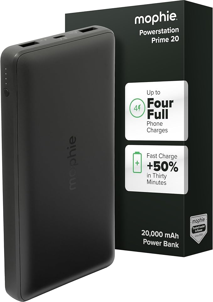 Mophie Powerstation Slim 20,000mAh Power Bank | Thin Extended Power | 15W, Multi-Device