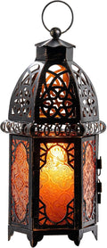 NEEDOMO 12.8'' Moroccan Lanterns Decorative Indoor & Outdoor, Vintage Christmas Candle Holder, Metal Lanterns Decorative, Table, Patio, Porch, Shelf, Christmas Spring Halloween Home Decor (Amber)