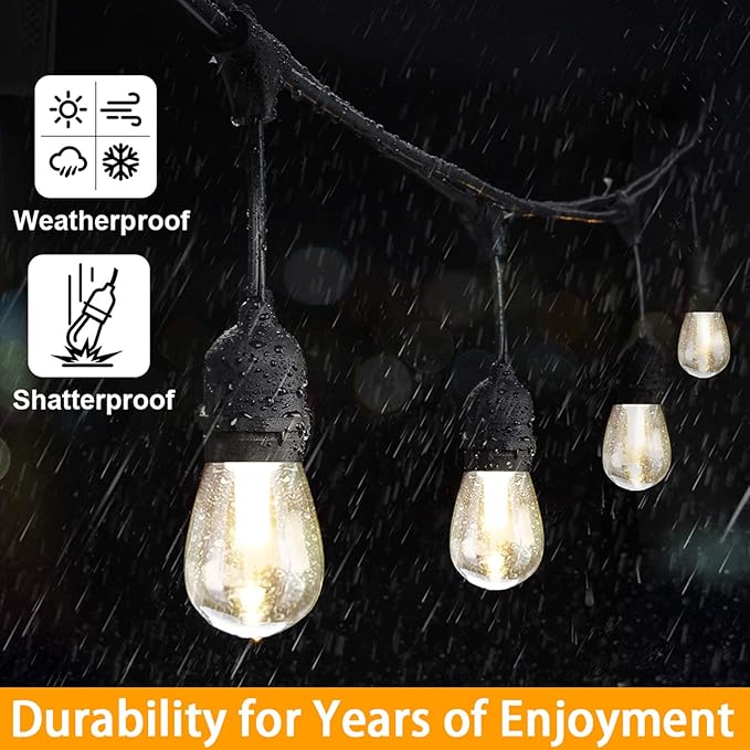 Mlambert 3-Color in 1 Solar String Lights Outdoor Waterproof Dimmable, 48ft Remote LED Patio Lights,15 Hanging Sockets Shatterproof Light for Backyard