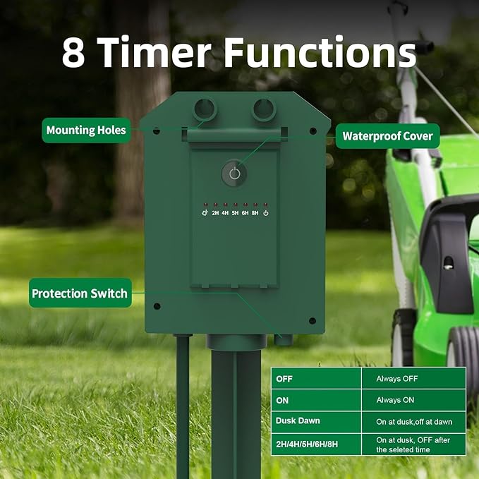 Outdoor Power Stake Timer, Remote Control Dusk to Dawn Light Timer, 6FT Extension Cord Waterproof, 6 Grounded Outlets for Graden and Yard Decorations, ETL Listed (6 FT)