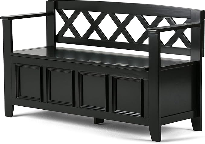 SIMPLIHOME Amherst Entryway Storage Bench - 48 inch Wide Solid Wood Hallway Seat in Black, Transitional Bench for Entryway or Living Room with Lift-Up Lid and Spacious Storage