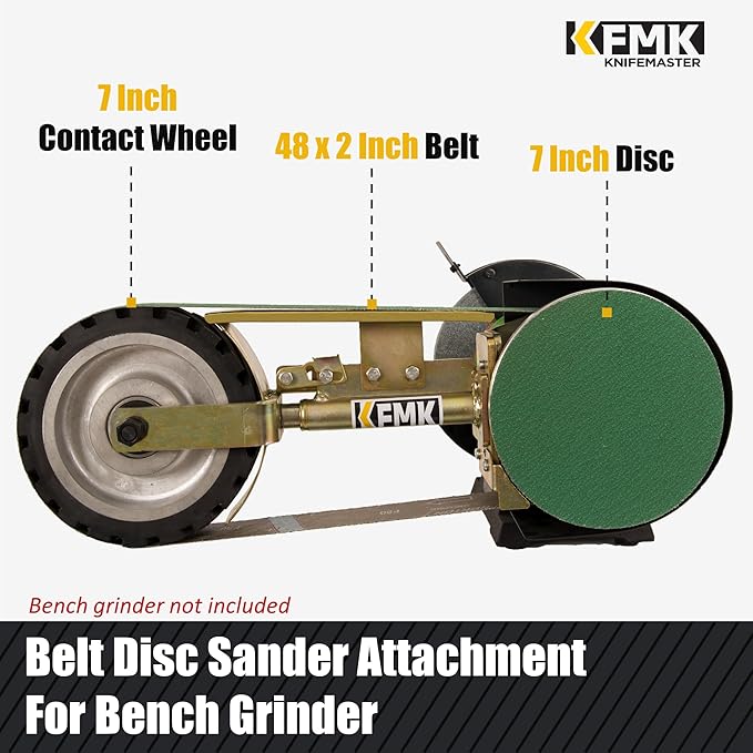 2"x48" Belt Grinder Attachment for Bench Grinders with 7 Inch Contact Wheel, 2x48 Inch Belt and 7 Inch Disc Sander Attachment for 8" or 10" Bench Grinders