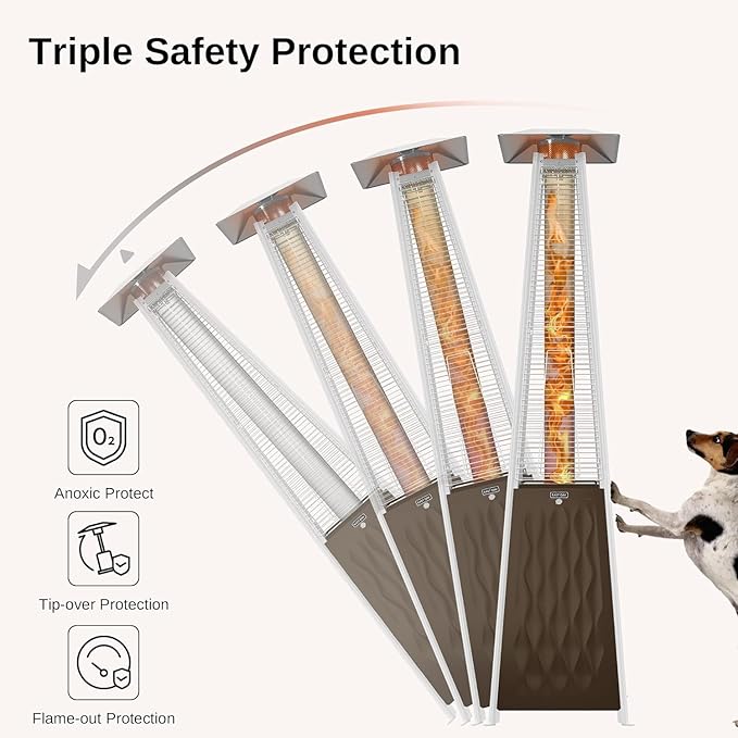 EAST OAK 48,000 BTU Pyramid Patio Heater, Quartz Glass Tube Propane Outdoor Heater with Wheels, Triple Safety Protection, 2025 Upgrade for Home, Backyard & Commercial Spaces, Bronze