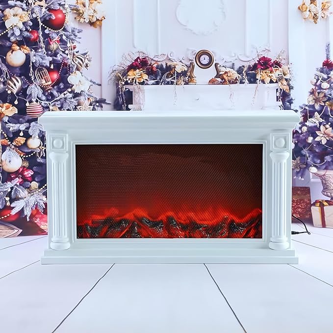 Simulated LED Fireplace Lantern USB & Battery Powered Flameless Light with Emulation Flame Table Decorative Lamp Copper Fireplace Ornament for Cozy Home Decor Free Standing Electric Log Burner