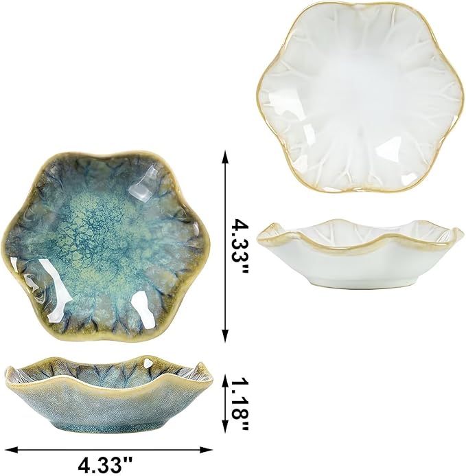 2Pcs Ceramic Jewelry Dish - Lotus Leaf Shape, for Ring Holder Necklace Small Key, Suitable for Mother Friend Sister, Gifts for Women, Cute Plate Trinket Tray, Home Decor (Crystal Green & White)