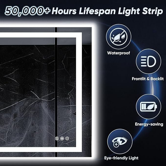 LED Bathroom Mirror, 30"x36" with Frontlit and Backlit Anti-Fog Mirror with Lights LED Vanity Mirror for Bathroom 11 Colors Temperature & Dimmable Bathroom Mirror with HD Tempered Glass