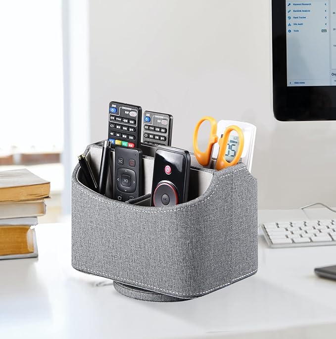 Remote Control Holder, Spinning Remotes Caddy Organizer for TV Accessories/ Controllers/ Office Supplies/ Phones, Bedside Table Desk Organizers and Decorations for Living Room, Desktop Storage Box